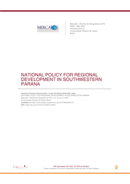 National Policy for Regional Development in Southwestern Parana