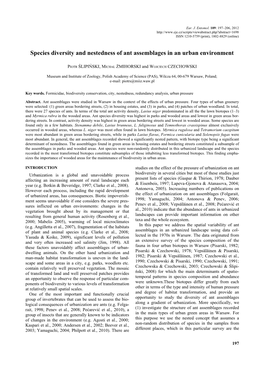 Species Diversity and Nestedness of Ant Assemblages in an Urban Environment