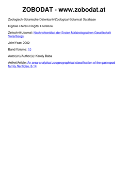 An Area-Analytical Zoogeographical Classification of the Gastropod Family Neritidae