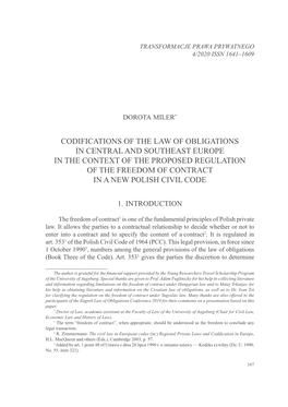 Codifications of the Law of Obligations in Central and Southeast Europe In