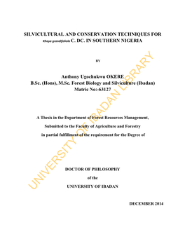 Ui Thesis SILVICULTURAL and CONSERVATION TECHNIQUES