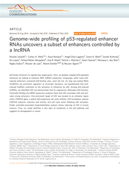 Genome-Wide Profiling of P53-Regulated Enhancer Rnas
