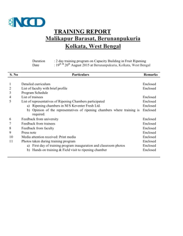 TRAINING REPORT Malikapur Barasat, Berunanpukuria Kolkata, West Bengal