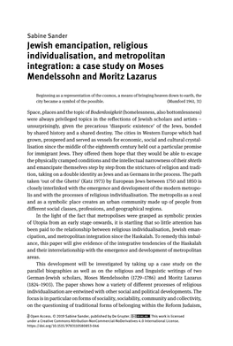 Jewish Emancipation, Religious Individualisation, and Metropolitan Integration: a Case Study on Moses Mendelssohn and Moritz Lazarus