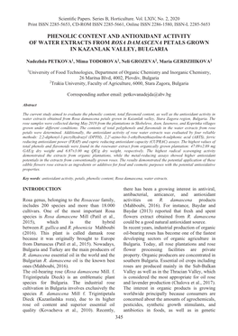 Phenolic Content and Antioxidant Activity of Water Extracts from Rosa Damascena Petals Grown in Kazanlak Valley, Bulgaria