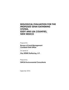 Biological Evaluation for the Proposed Senm Gathering System, Eddy and Lea Counties, New Mexico
