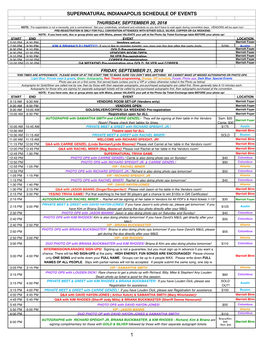 Supernatural Indianapolis Schedule of Events