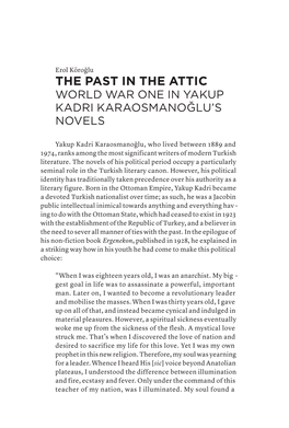 The Past in the Attic World War One in Yakup Kadri Karaosmanoğlu’S Novels