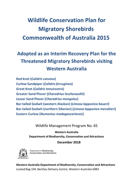 Interim Recovery Plan for the Threatened Migratory Shorebirds Visiting Western Australia