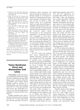 Taura Syndrome Virus and Mammalian Cell Lines