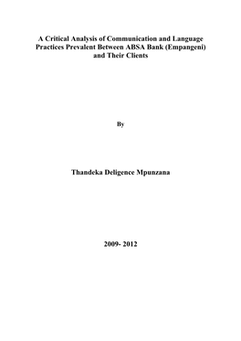 A Critical Analysis of Communication and Language Practices Prevalent Between ABSA Bank (Empangeni) and Their Clients