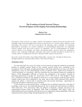 The Evolution of Social Network Theory: Perceived Impact on Developing Networking Relationships