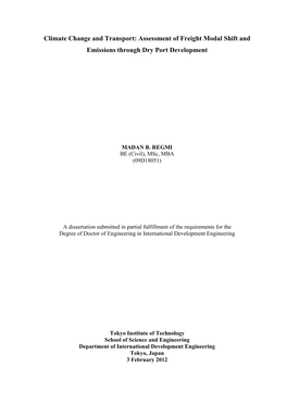 Assessment of Freight Modal Shift and Emissions Through Dry Port Development