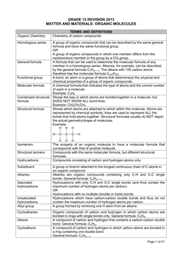 Organic Chemistry Grade 12 Revision