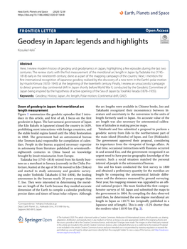 Geodesy in Japan: Legends and Highlights Kosuke Heki*