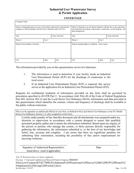 Industrial User Wastewater Survey & Permit Application