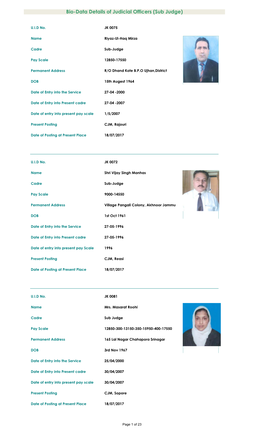 Bio-Data Details of Judicial Officers (Sub Judge)