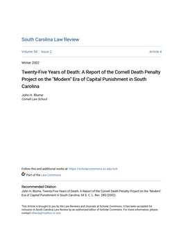 A Report of the Cornell Death Penalty Project on the "Modern" Era of Capital Punishment in South Carolina