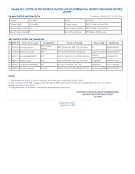 Exams 2017, Office of the District Controller of Examination, District Education Officer, Layyah