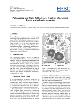 Palos Crater and Tinto Vallis, Mars: Analysis of Proposed Fluvial And