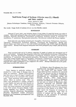 Seed-Borne Fungi of Soybean (Glycine Max (L.) Merril) and Their Control