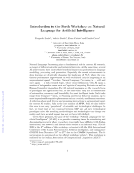Introduction to the Forth Workshop on Natural Language for Artificial