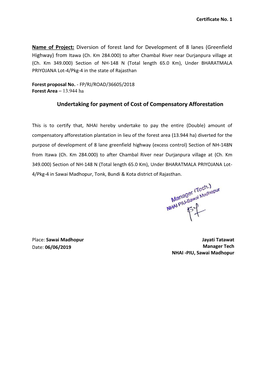 Undertaking for Payment of Cost of Compensatory Afforestation