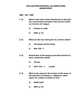 2004 Eastern National 4-H Horse Bowl Round Eight