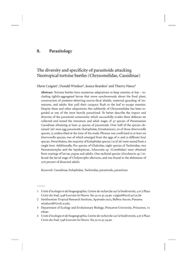 8. Parasitology the Diversity and Specificity of Parasitoids Attacking