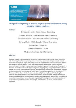 Using Volcanic Lightning to Monitor Eruption Plume Development During Explosive Volcanic Eruptions