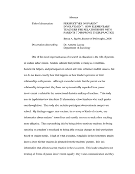 Perspectives on Parent Involvement: How Elementary Teachers Use Relationships with Parents to Improve Their Practice