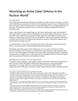 Mounting an Active Cyber Defense in the Nuclear World1