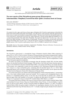 Hymenoptera: Ichneumonidae: Pimplinae) Reared from Their Spider (Araneae) Hosts in Europe