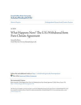 What Happens Now? the U.S.'S Withdrawal from Paris Climate Agreement