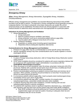 Michigan PROCEDURES EMERGENCY AIRWAY