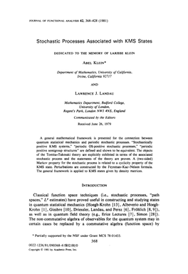 Stochastic Processes Associated with KMS States