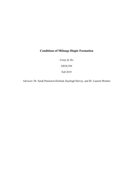 Conditions of Mélange Diapir Formation