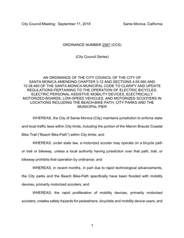 September 11, 2018 Santa Monica, California ORDINANCE NUMBER