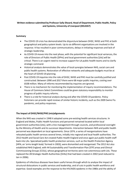 Written Evidence Submitted by Professor Sally Sheard, Head of Department, Public Health, Policy and Systems, University of Liverpool (DEL0267)