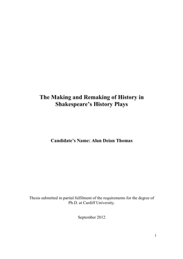 The Making and Remaking of History in Shakespeare's History Plays