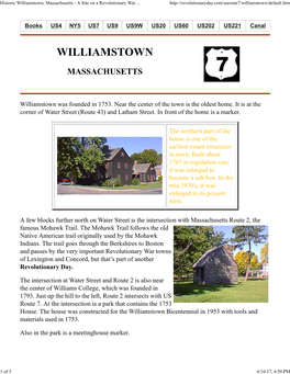 Historic Williamstown, Massachusetts - a Site on a Revolutionary War