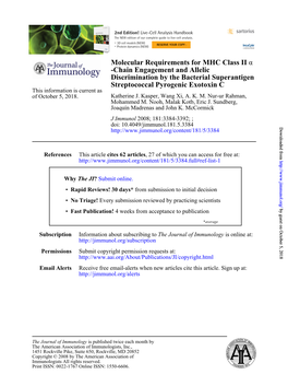 Streptococcal Pyrogenic Exotoxin C Discrimination by the Bacterial Superantigen -Chain Engagement and Allelic Α Molecular Requi