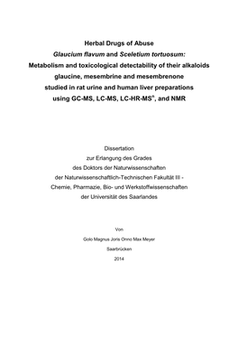 Herbal Drugs of Abuse Glaucium Flavum and Sceletium Tortuosum: Metabolism and Toxicological Detectability of Their Alkaloids Gl