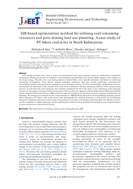 GIS-Based Optimization Method for Utilizing Coal Remaining Resources and Post-Mining Land Use Planning: a Case Study of PT Adaro Coal Mine in South Kalimantan