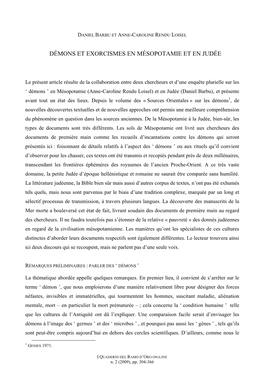 Démons Et Exorcismes En Mésopotamie Et En Judée