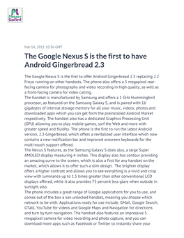 The Google Nexus S Is the First to Have Android Gingerbread 2.3