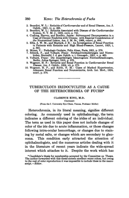 TUBERCULOUS IRIDOCYCLITIS AS a CAUSE of the HETEROCHROMIA of FUCHS* Heterochromia, in Its Literal Meaning, Signifies Different C