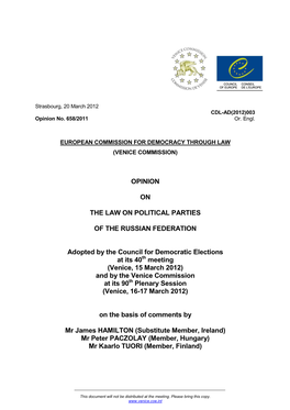 Opinion on the Law on Political Parties of The