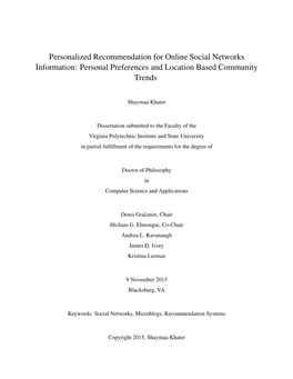 Personalized Recommendation for Online Social Networks Information: Personal Preferences and Location Based Community Trends