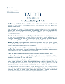 The Islands of Tahiti Quick Facts